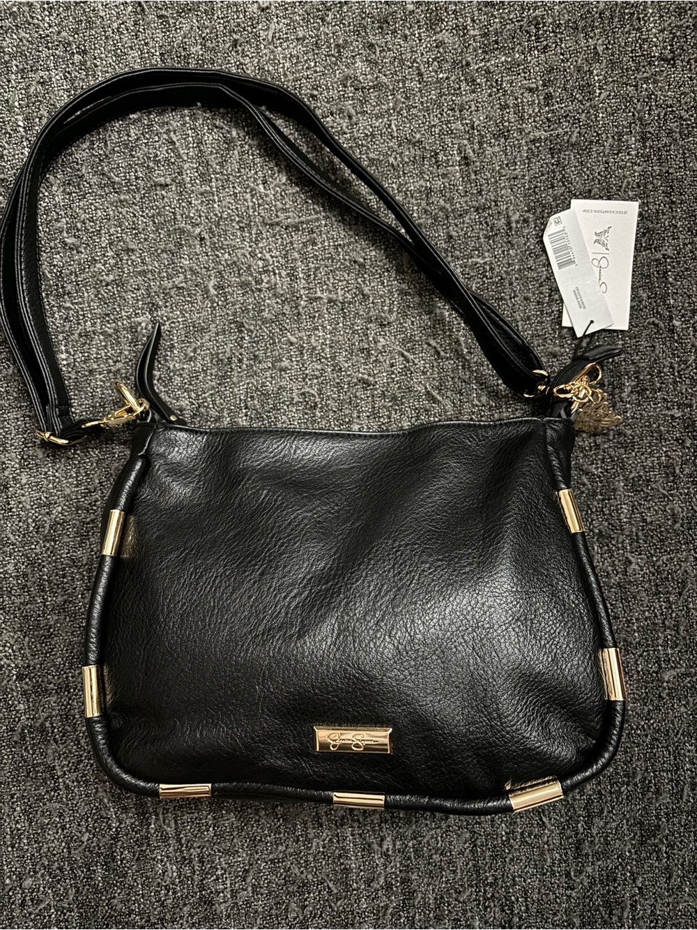 Jessica Simpson Black Hobo Bag Gold Hardware Slouchy Shoulder Purse Y2K NWT